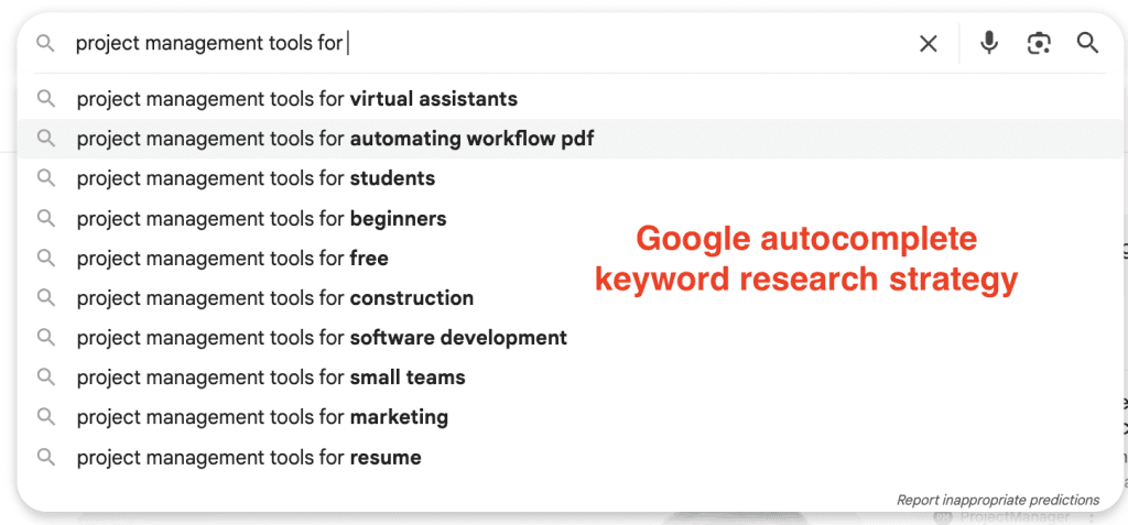 Google autocomplete keyword research